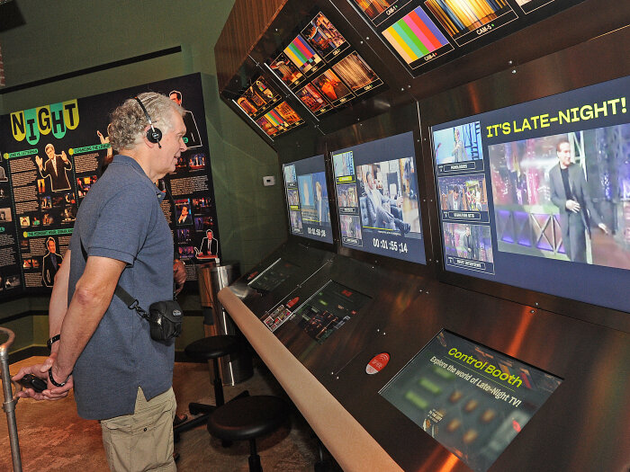 National Comedy Center man at Late Night exhibit