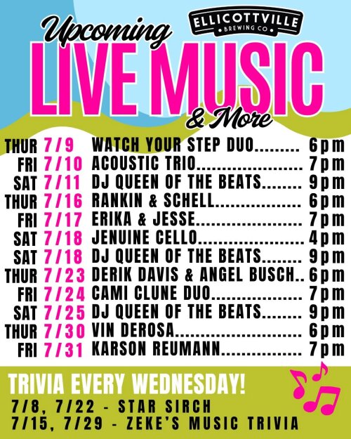 Ellicottville Brewing Company Upcoming Live Music July 2026