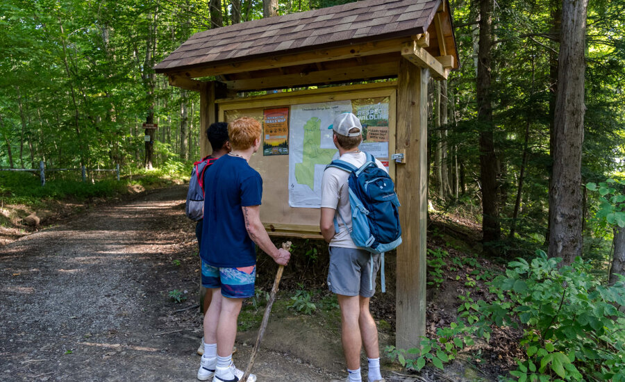 Young Men Hiking looking at trail map