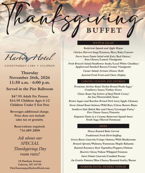 2026 Thanksgiving Buffet Chautauqua Harbor Hotel