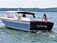 One Fine Day Boat Charter rear with American flag