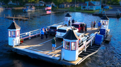 Bemus Point Stow Ferry with cars and passengers on Chautauqua Lake