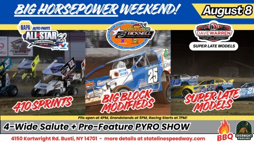 Big Horsepower Weekend August 8 Stateline Speedway