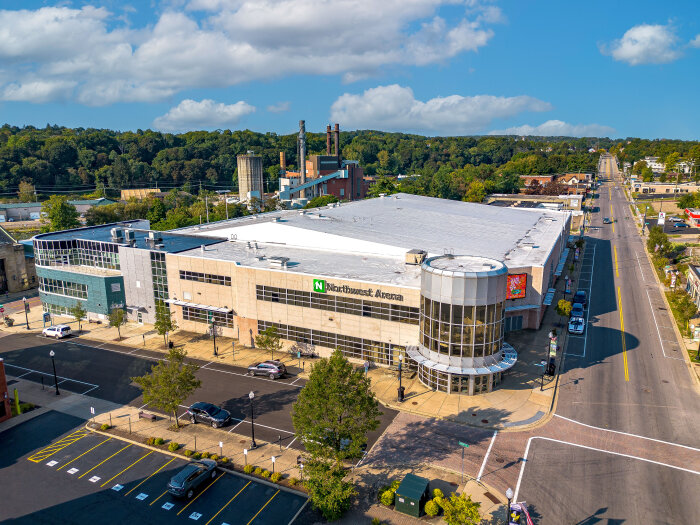 Northwest Arena exterior drone view