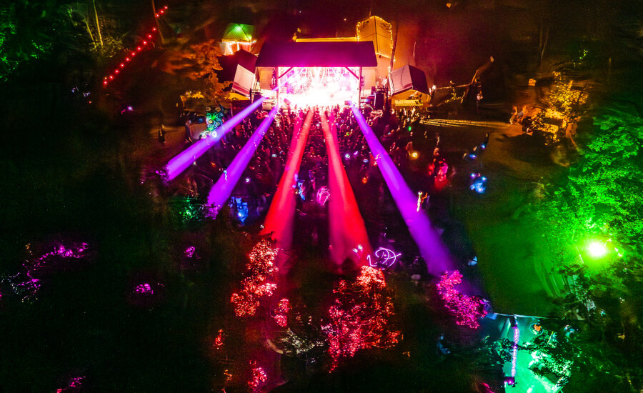 Great Blue Heron Music Festival lightshow and crowd
