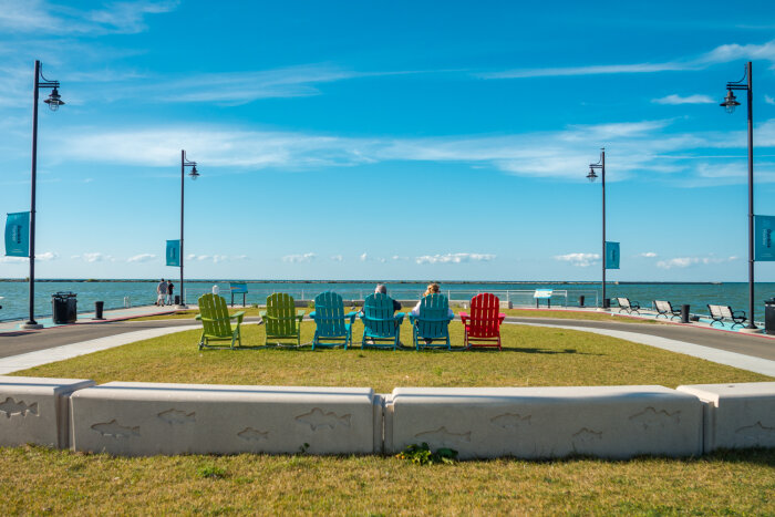 Dunkirk Harbor chairs looking out on Lake Erie