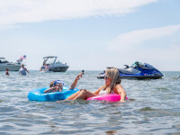 Mom and son floating in Lake Erie web