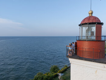 People atop Dunkirk Lighthouse on Lake Erie