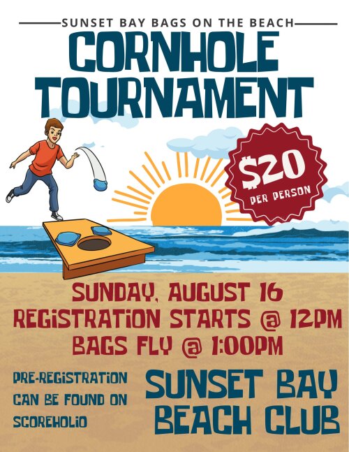 Sunset Bay Beach Club Cornhole Tournament August 16