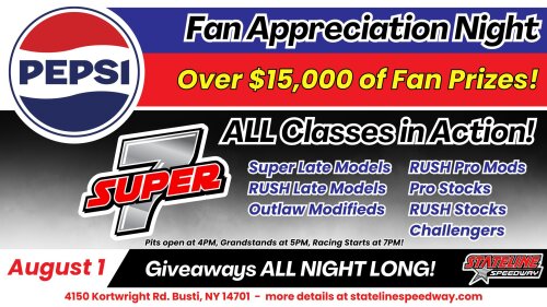 Pepsi Fan Appreciation Night August 1 Stateline Speedway
