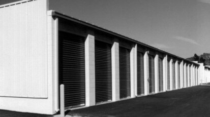 Black and white of the 394 Storage facility.