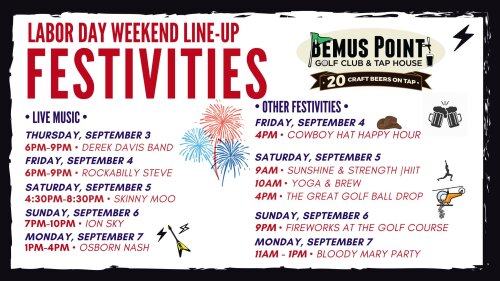 Labor Day Weekend 2026 Bemus Point Golf Club and Tap House