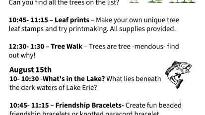 Lake Erie State Park Interpretive Programs August 13 and 15